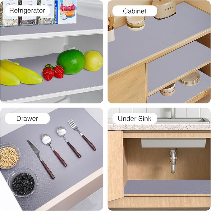 Drawer and Shelf Liner for Kitchen Cabinet,Non-Adhesive Cabinet Liner 18in x 10FT,Waterproof Shelf Paper Non-Slip Mats Cupboard Liners Contact Protect Dresser/Shelves/Table-Grey