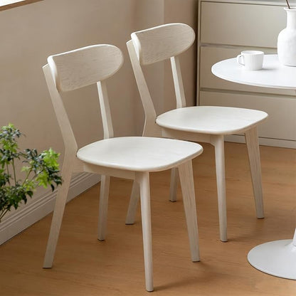 White Solid Wood Dining Chair,FAS Grade Oak Dining Chair Single,Sturdy Curved Backrest & Outer Sword-Leg Design in White Finish for Dining Room,Cafe, and Modern Home Kitchen,400 lb Capacity