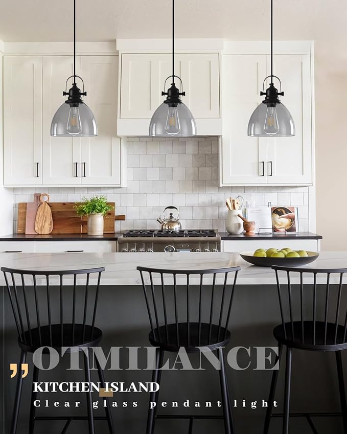 Smoke Gray Glass Pendant Lights Kitchen Island, 7.5 “Industrial Glass Pendant Lights 1-Pack, Modern Clear Kitchen Island Lighting, Light Pendants for Kitchen Island, Living Room, Bathroom