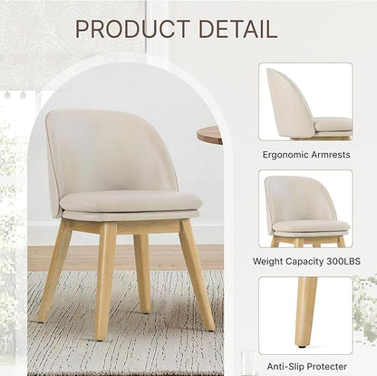 KISLOT Wooden Dining Chairs Set of 2, Faux Leather Upholstered Modern Dining Room Chairs with Double-Layer Thick Seat Cushion & Ergonomic Backrest for Restaurant, Kitchen and Café, Beige