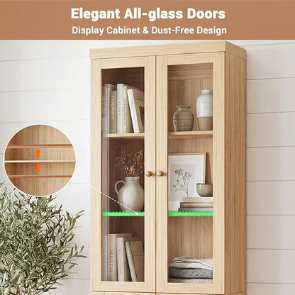 Cyclysio Kitchen Pantry Cabinet, 80" Wood Pantry Storage Cabinet with Doors and Adjustable Shelves, Kitchen Cabinet with Thickened Top Panel, Tall Cabinet for Livingroom, Pantry, Bathroom (1, Natural)
