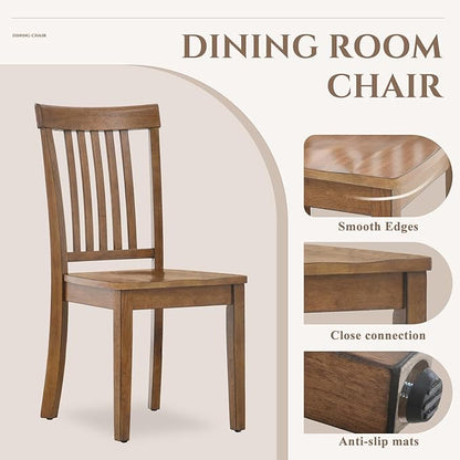 COLAMY Farmhouse Dining Chairs Set of 2, Light Brown Wooden Dining Room Chairs, Windsor Spindle High Back Side Chairs, Armless Rubberwood Kitchen Table Chairs