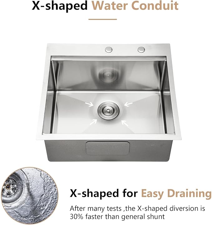 Dcolora 21 Inch Drop-In Kitchen Sink Workstation, 16 Gauge Stainless Steel Topmount Single Bowl Sink with Full-Cover Cutting Board, Grid & Drying Rack, Deep Bar/Utility Sink, 21"x20"x10", #DC-T7756