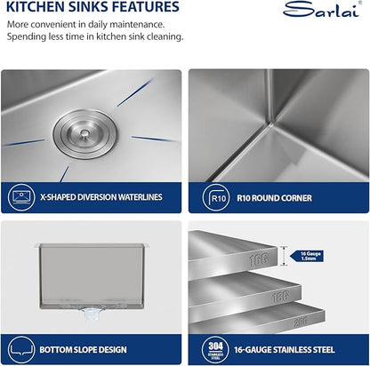 Sarlai 23 Inch Undermount Laundry Sink - 23x19 Inch Extra Deep Single Bowl Stainless Steel Utility Sink Workstation Basin