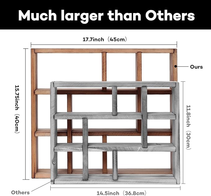 17.7x15.7-Inch Shadow Box Shelf 9-Slot Rustic Floating Shelves Larger Wall Mounted Shelf Lightweight Solid Wood Display Shelf Freestanding Farmhouse(9C-Rustic White)
