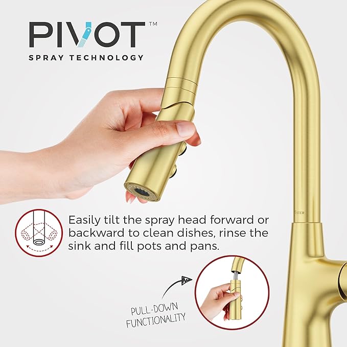 Pfister Tasso Kitchen Faucet with Pull Down Sprayer and Soap Dispenser, Single Handle, High Arc, NSF Certified, Brushed Gold Finish, F5297TSOBG
