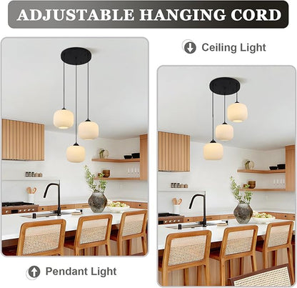 3 Cluster Pendant Light Fixture Ribbed Milk Glass Pendant Light Modern Globe Cluster Chandelier Contemporary Kitchen Pendant Lights Black Farmhouse Chandeliers for Dining Room