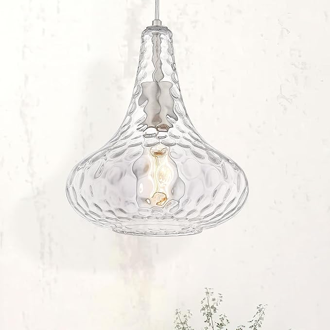 AUTELO Glass Kitchen Pendant Lights Pendant Light Fixture with Hammered Glass Hanging Light for Kitchen Island Living Room Dinning Room H9164