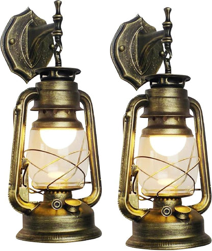 Rustic Wall Sconce Lantern Light, Set of 2 Vintage Wall Lamp, Industrial Wall Sconce, Farmhouse Wall Light Fixtures, Indoor Old Fashioned Lantern for Hallway Farmhouse Loft (Cyan Bronze, 2pcs)