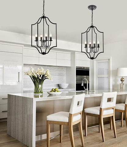 NA 4-Light Farmhouse Chandelier Fixture Rustic Industrial Pendant Lighting Adjustable Height Metal Cage E12 Hanging Lights for Kitchen Island, Dining Room, Living Room, Bedroom, Foyer, Entry