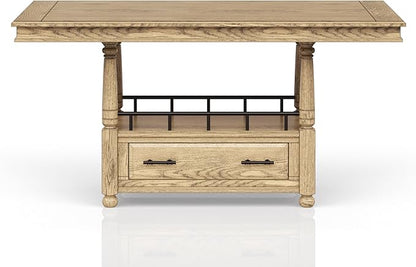 Counter Table Caramel Finish Classic Kitchen Island with Butcher Block Top for Food Prep and Casual Dining
