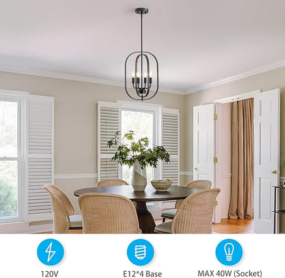 XINGQI Modern Chandeliers for Dining Room, 12.2" Farmhouse Rustic Geometric Pendant Lighting Fixture Metal Black 4-Light Ceiling Lamp for Entryway Bedroom Hallway Foyer Kitchen Office Bar