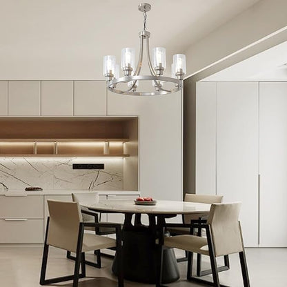 Modern Brushed Nickel Chandelier 8 Lights, Dining Room Lighting Fixtures Farmhouse Chandelier Hanging Industrial Pendant Lighting for Kitchen Island Dining Room