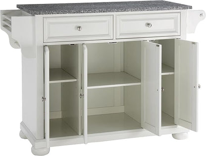 Crosley Furniture Alexandria Granite Top Rolling Kitchen Island Storage Cart, Microwave Stand, Spice Rack, White