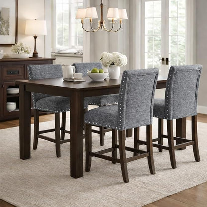 Homepop Home Decor | Nailhead Trim Counter Height Bar Stools | 24 Inch Bar Stools | Decorative Home Furniture (Slate Gray)