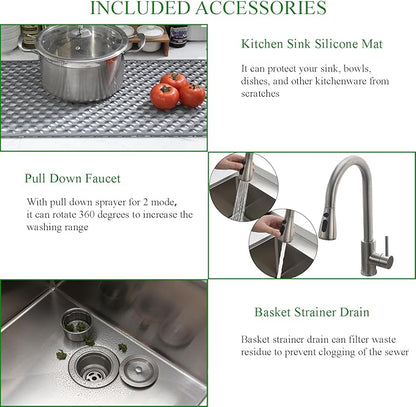 33 Inch Drop In Kitchen Sink with Faucet Combo-Brovy 33x19 Top Mount Stainless Steel Kitchen Sink Drop In 18 Gauge Single Bowl Deep Kitchen Sinks with Mat& Drainer