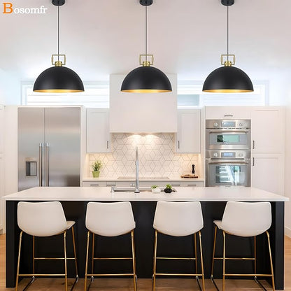16" Farmhouse Pendant Light Fixture for Kitchen Island Black and Gold Large Dome Chandelier Light Modern Industrial Pendant Light Fixtures for Kitchen Island, Hallway, Dining Room, Bedroom