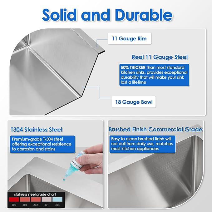 ROVOGO 20 inch Drop in Bar Sink 304 Stainless Steel, 20"x16" Wet Bar Prep Sink Single Bowl for Small Kitchen, 9" Deep Sink Top Mount with 2-Hole & Drain Assembly, Brushed