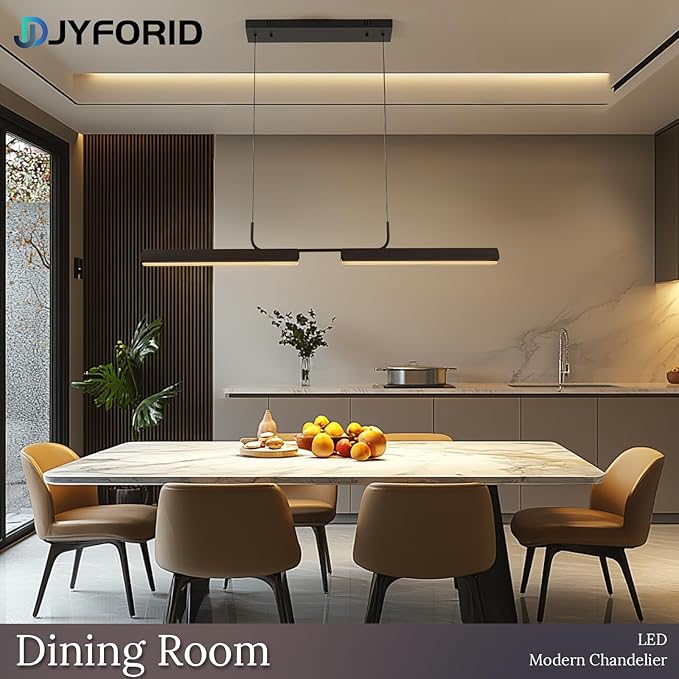 Modern Black Linear LED Pendant Light with Remote Control, 45" 16W 3-Color Temp Stepless Dimmable Island Pendant Lights, Hanging Adjustable Minimalist Pendant for Dining Room Kitchen Bar