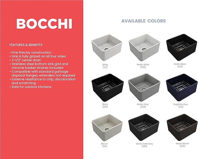 BOCCHI Classico Apron Front Fireclay 20 in. Single Bowl Kitchen Sink with Protective Bottom Grid and Strainer in Matte White