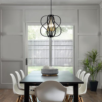 Black and Gold Chandelier Light Fixture, 18" Modern Farmhouse Industrial Chandelier, 4-Light Sphere Geometric Hanging Pendant Light Fixture for Dining Room Entryway Hallway Living Room Kitchen Island
