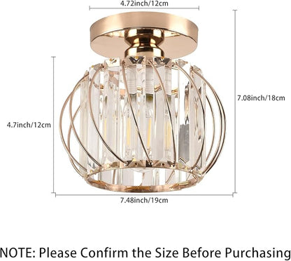 Crystal Ceiling Light, Crystal Semi Flush Mount Ceiling Light Gold Crystal Chandelier for Kitchen Hallway Entrance Balcony Dining Rooms Living Rooms Bar Farmhouse