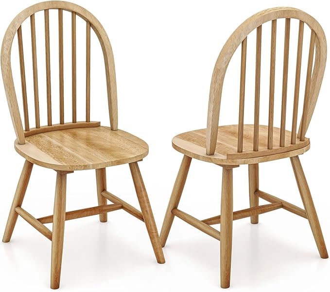 Safeplus 18" Oak Dining Chairs Set of 2, Wood Windsor Chair with Spindle Back for Country Farmhouse Kitchen Island