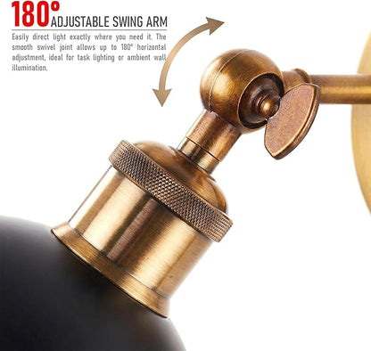 Dome Metal Wall Sconce, 180° Adjustable Industrial Wall Lamp for Bedside, Study, Kitchen, and Living Room Décor. (Brushed Copper_)