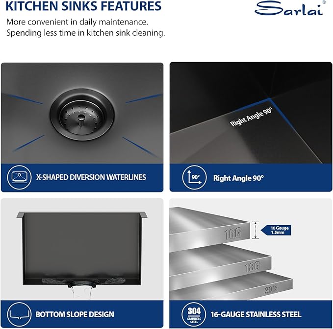 Sarlai Black Undermount Laundry Sink 21 Inch - 12 Inch Deep Undermount Laundry Utility Gunmetal Black Sink Single Bowl Kitchen Sinks 16 Gauge Stainless Steel Laundry Tub Sinks Basin 21"x18"x12"