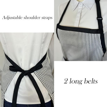 Kitchen Apron with 3 Pocket, Adjustable Server Apron, Waitress Apron with Pockets Stripes