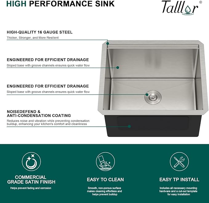 12" Deep Undermount Laundry Sink - 21"x18"x12" Workstation Stainless Steel Utility Sink 16 Gauge Single Bowl Sinks for Kitchen, Laundry, and Outdoor #TLU-0022