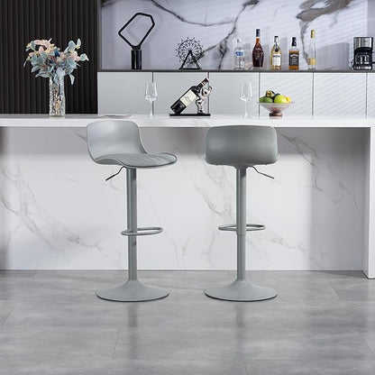 Bar Stools Set of 2 PU Leather Counter Height Bar stools with Back, Height Adjustable Swivel Kitchen Island Chairs, Armless, Large Base Gray AA433