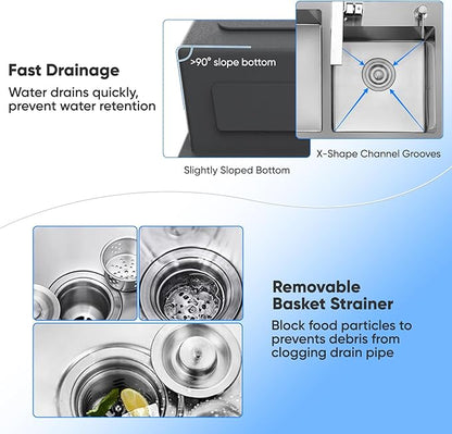 32" x 18" Drop-in/Topmount Double Bowl Kitchen Sink, Nano-Coated 304 Stainless Steel Kitchen Sink with Drain and Overflow