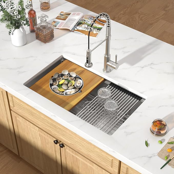30 Inch Undermount Kitchen Sink 30x19 Workstation All-In One 16 Gauge 304 Stainless Steel Single Bowl Handmade Under Counter Sinks Basin with Accessories #TLU-0039