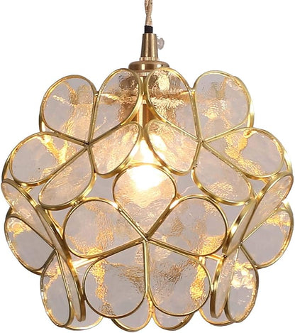 Bieye L10744 Petals Tiffany Style Stained Glass Ceiling Pendant Light with 8-inch Wide Lampshade (Clear, 8" Cherry Blossom)