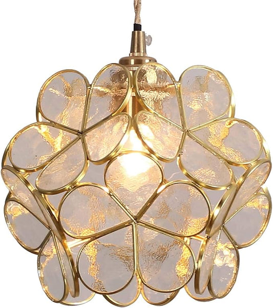 Bieye L10744 Petals Tiffany Style Stained Glass Ceiling Pendant Light with 8-inch Wide Lampshade (Clear, 8" Cherry Blossom)