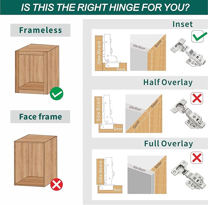 10 Pack Inset Overlay Soft Close Cabinet Hinges 105° Frameless 3 Way Adjustable Soft Close Hinges for Cabinet Doors Kitchen Cabinet Door Hinges with Screws