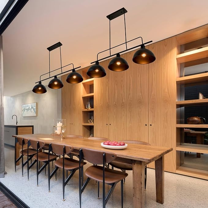 A Million 3-Light Kitchen Island Pendant Light Fixture, Farmhouse Linear Hanging Lighting, Industrial Chandelier with Black Finish for Kitchen, Bar, Dining Room, Pool Table, 2300217001