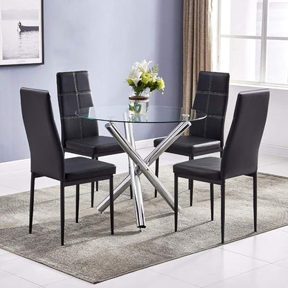 Round Glass Dining Table 35.4'' Inch Modern Round Kitchen Table with Metal Legs Durable Stylish Dinner Table for Dining Room Kitchen