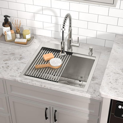 21 x 20 Inch Drop In Laundry Sink with Faucet, 12 Inch Deep 16 Gauge 304 Stainless Steel Utility Sink for Laundry Room, Garage, and Outdoor #TL-FDOE00085