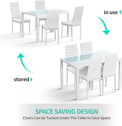 Gizoon 5 Piece Glass Dining Table Set, Kitchen and Chairs for 4, PU Leather Modern Room Sets for Home, Kitchen, Living Room