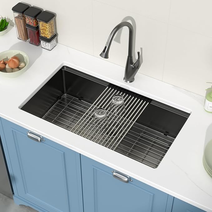 33 Undermount Black Kitchen Sink Workstation 16 Gauge Stainless Steel 9 In Deep Kitchen Sinks with Practical Accessories