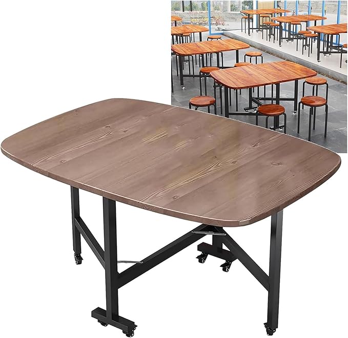Solid Wooden Foldable Kitchen Table with 6 Wheels, Solid Wooden Foldable Kitchen Table with Carbon Steel Pipe Bracket, Space Saving Butterfly Drop Leaf, Versatile Collapsible Extendable Table(Walnut,3