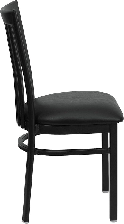 Flash Furniture 4 Pack HERCULES Series Black School House Back Metal Restaurant Chair - Black Vinyl Seat