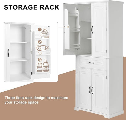 Storage Pantry Cabinet with Door and Shelf Organizer, Kitchen Cupboard for Entryway, Living Room or Bathroom, Adjustable Shelves, White
