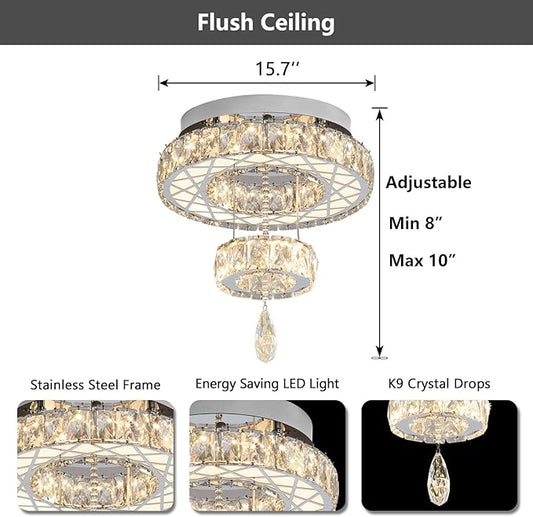 HAIXIANG Chandelier Bedroom LED Light Modern Hallway Ceiling Lighting Fixtures for Kitchen Dining Room Kitchen Remote Dimmable Silver Lights
