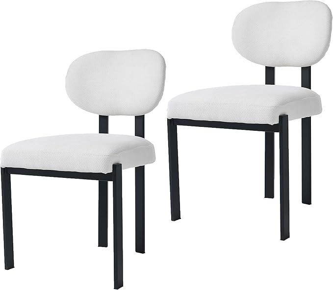 Set of 2 Modern Boucle Dining Chairs, Mid-Century Upholstered Chairs with Black Metal Legs, Ideal for Dining Room, Kitchen Island, Living Room, Bedroom, Home Office, Beige