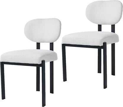 Set of 2 Modern Boucle Dining Chairs, Mid-Century Upholstered Chairs with Black Metal Legs, Ideal for Dining Room, Kitchen Island, Living Room, Bedroom, Home Office, Beige