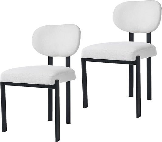 Set of 2 Modern Boucle Dining Chairs, Mid-Century Upholstered Chairs with Black Metal Legs, Ideal for Dining Room, Kitchen Island, Living Room, Bedroom, Home Office, Beige