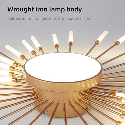 JAYMP 41.3" Ceiling Light Modern Flower Shape Ceiling Lamp for Living Room Dining Room Flush Mount Metal Acrylic Sputnik Firework Petal LED Lighting Fixture (Matte Gold, 28+1 Lights)